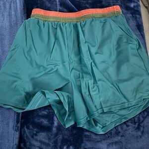 Women’s Teal Swim Shorts with Elastic Contrast Waistband